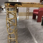 Branching Gold Leg Dining Table with Dark Gold-Veined Marble Top